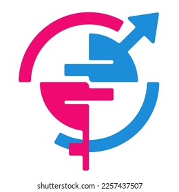 Gender equality abstract sign for human rights movement with male and female symbols joined together