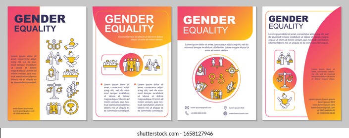 Gender equality brochure template. Right for education and workplace. Flyer, booklet, leaflet print, cover design with linear icons. Vector layouts for magazines, annual reports, advertising posters