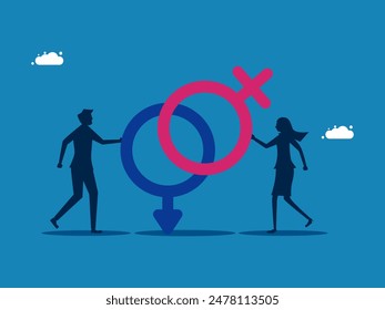 Gender Equality. Businessman and Woman holding gender equality symbol