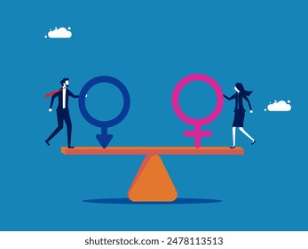 Gender Equality. Businessman and Woman holding gender equality symbol. vector 