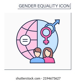 Gender equality color icon. Equal human rights between men and women in employment, family and other legal relations. Global problem. Human right concept. Isolated vector illustration 