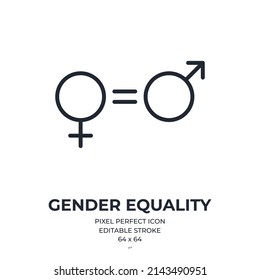 Gender equality concept editable stroke outline icon isolated on white background flat vector illustration. Pixel perfect. 64 x 64.