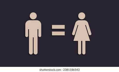 Concepto de igualdad de género. La señal igual entre hombres y mujeres que muestra ambos signos son iguales entre sí. 