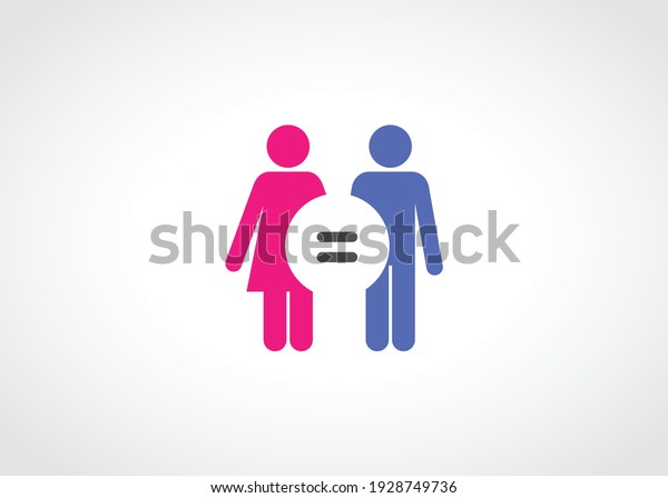 Gender Equality Concept icon. Male and\
Female figures in Pink and Blue. Equality\
Vector.