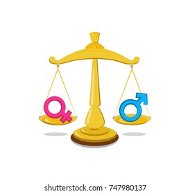 Gender Equality Concept. Gender Symbols Balancing In A Scale.