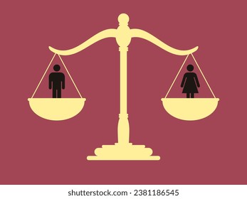 Gender Equality Concept. Weight scale with man and woman signs showing equal weight