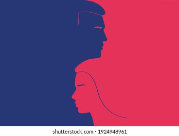 Gender equality concept with woman and man silhouette