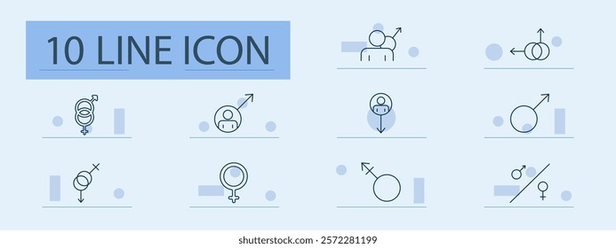 Gender equality and demographics set icon. Symbols, male, female, gender mix, progression, balance, chart, representation, direction