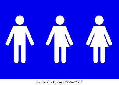 Concepto de igualdad de género y diversidad. Conjunto de ilustración plana vectorial. Siluetas blancas de fondo azul.