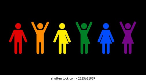 Gender equality and diversity concept. Vector flat illustration set. Multicolored silhouettes on a black background.