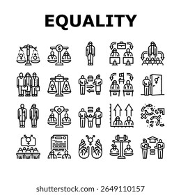 feminismo, inclusão, diversidade, direitos, justiça, paridade, equidade, emanação igualdade de gênero empoderamento contorno preto ilustrações