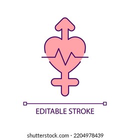 Gender Equality In Health Care RGB Color Icon. Gender Ethics In Healthcare. Heart Disease. Cardiology Care. Isolated Vector Illustration. Simple Filled Line Drawing. Editable Stroke. Arial Font Used