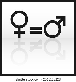 Gender Equality Icon. Abstract Black Male-female Symbol, With An Equal Sign Between And Shadow Reflection, Not An Equal Sign Between On White Background. Rights Gender Equality. Vector Illustration.