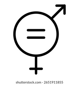 Ícone de igualdade de gênero que combina símbolos masculinos e femininos no vetor EPS 10. Representa equilíbrio, igualdade de direitos, diversidade, inclusão, justiça social e conceitos neutros de gênero em educação ou defesa.