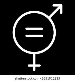 Ícone de igualdade de gênero que combina símbolos masculinos e femininos no vetor EPS 10. Representa equilíbrio, igualdade de direitos, diversidade, inclusão, justiça social e conceitos neutros de gênero em educação ou defesa.