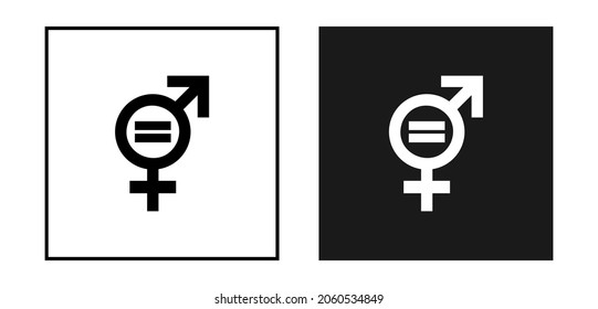 Icono de igualdad de género. Logotipo de igualdad entre hombres y mujeres. Colección de iconos en blanco y negro aislados en el fondo. Símbolo de derechos de igualdad de género. Discriminación. Diseño plano. Ilustración vectorial.