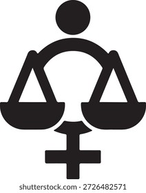 Icono de igualdad de género con escalas equilibradas y símbolos de género para la inclusión, la justicia social y los derechos humanos