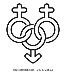 vector de contorno de icono de igualdad de género. El cuerpo masculino es bisexual. Apoyo de Dna man