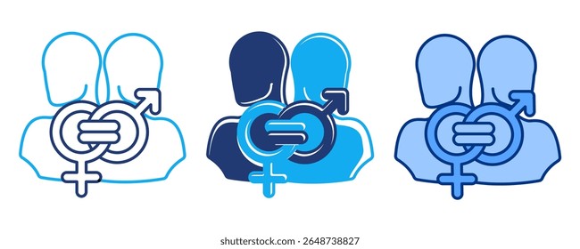 Gender Equality icon represented by gender symbol Blue, Dualline, Dualtone style.