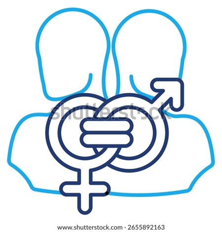 Gender Equality icon represented by gender symbol Dual Line style.