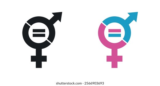 Gender equality icon set in black and colored
