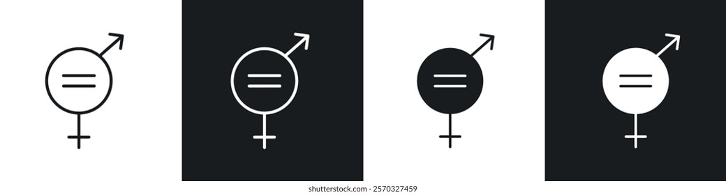 Gender equality icons vectors set in black. line and flat versions