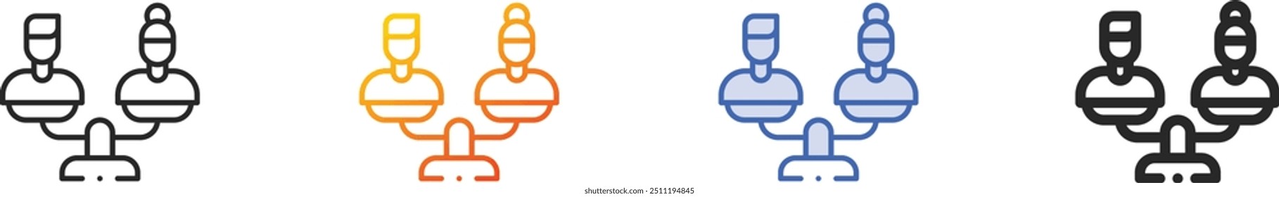 ícone de igualdade de gênero.Design fino de estilo linear, gradiente, azul e negrito isolado no plano de fundo branco