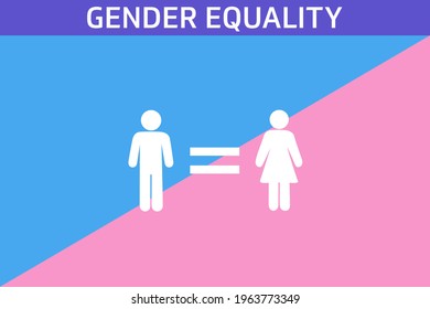 男女平等イラストベクター画像フラットバナー 男 女 そしてピンクと青の色を持つ等しい記号 男女の争い 機会の平等 そして公平な考え方 のベクター画像素材 ロイヤリティフリー Shutterstock