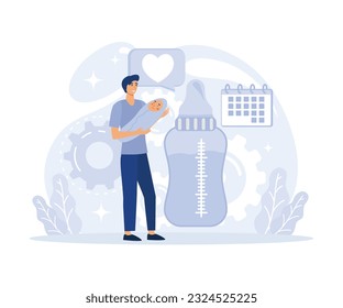 Gender equality issues in child upbringing. tendencies in infant kids care sharing, paternity leave, flat vector modern illustration