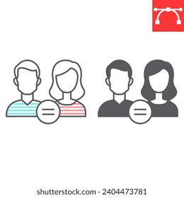 Gender equality line and glyph icon, LGBT and sexism, equality vector icon, vector graphics, editable stroke outline sign, eps 10.