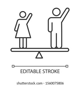 Gender Equality Linear Icon. Woman, Man Right. Democracy, Freedom. Equality, Empowerment. Social Unity. Thin Line Illustration. Contour Symbol. Vector Isolated Outline Drawing. Editable Stroke