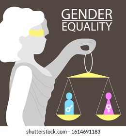 Gender equality men and women flat vector illustration,Male and female symbols on equal weight scales