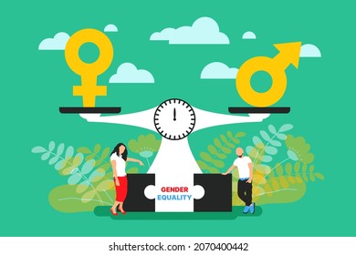 Gender equality modern concept design. Female and Male sex gender sign, icon, symbol on weight scale. Vector illustration