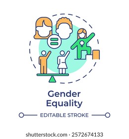 Gender equality multi color concept icon. Social justice, inclusion. Society balance. Round shape line illustration. Abstract idea. Graphic design. Easy to use in infographic, presentation