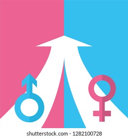 Gender Equality , partnership vector concept. Woman and man working together for common goal. Symbol of equality or collaboration.