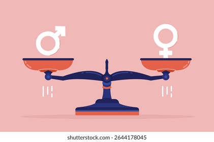 Igualdade de gênero, Escalas com marcações de gênero que mostram o mesmo peso para homens e mulheres em um design plano	