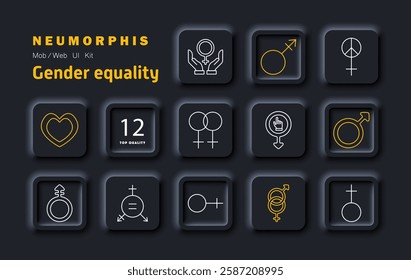 Gender equality set icon. Inclusivity, diversity, gender symbols, equality, rights, empowerment, feminism, respect, relationships, representation