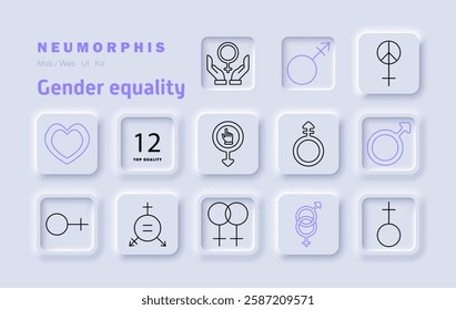 Gender equality set icon. Love, inclusivity, human rights, gender balance, fairness, diversity, equality movement, respect, representation, empowerment, equity, social justice, intersectionality