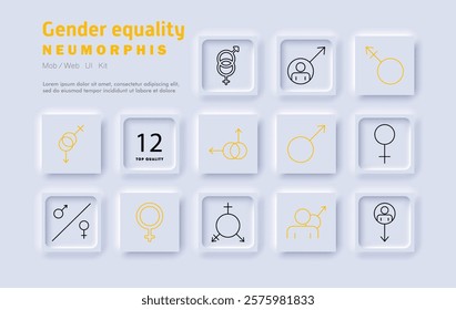 Gender equality set icon. Male and female symbols, inclusivity, social balance, gender roles, fairness, equality sign, diversity, empowerment, representation