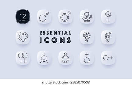 Gender equality set icon. Male and female symbols, gender identity, inclusivity, feminism, LGBTQ, equality movement, love, social awareness, human rights, diversity, activism