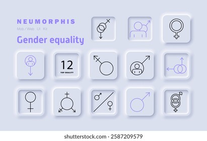 Gender equality set icon. Male and female symbols, inclusivity, gender rights, diversity, social balance, equality movement, human rights, representation, fairness, identity, empowerment, unity