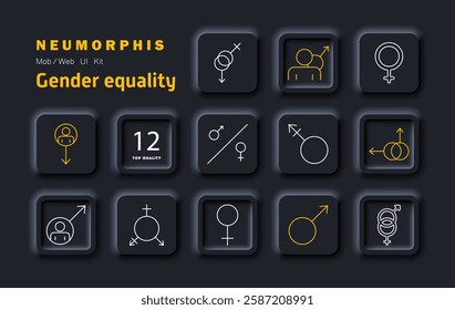 Gender equality set icon. Gender rights, social justice, inclusivity, balance, equality movement, feminism, awareness, representation, respect, empowerment