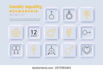 Gender equality set icon. Equality symbols, social balance, human rights, feminism, male and female, fairness, inclusivity, empowerment, diversity, unity