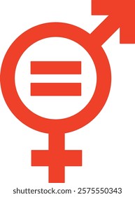 Gender equality sign. Community equal neutral symbol. Icon isolated on white background flat red vector illustration. 