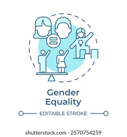 Gender equality soft blue concept icon. Social justice, inclusion. Society balance. Round shape line illustration. Abstract idea. Graphic design. Easy to use in infographic, presentation