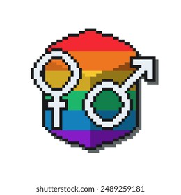 Gender Equality Symbol with Pride Rainbow Cube, Pixel Art Icon, Isolated