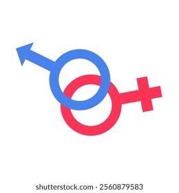 Gender Equality Symbols Interlinked In Flat Vector Illustration Symbolizing Equality, Gender Identity, And Social Awareness, Isolated On White Background