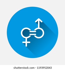  Gender equality vector icon on blue background. Flat image sign  man and woman are equal with long shadow. Layers grouped for easy editing illustration. For your design.