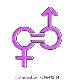 Icono del vector de igualdad de género. Signo de un hombre y una mujer son igual estilo de caricatura en un fondo blanco aislado.