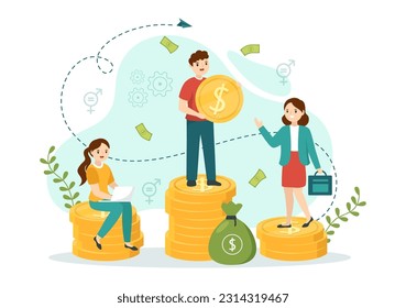 Gender Equality Vector Illustration with Men and Women Character on the Scales Showing Equal Balance and Same Opportunities in Hand Drawn Templates